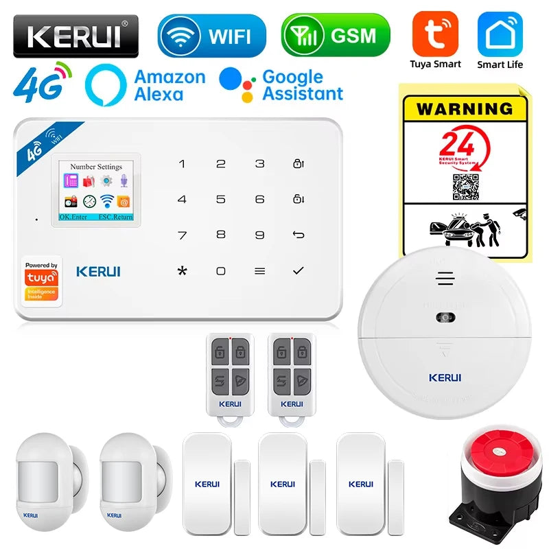 KERUI Security Alarm System Kit W184 4G WIFI GSM Alarm Wireless Home Tuya Smart APP Control Motion Sensor Burglar Support Alexa - Home Smart Direct