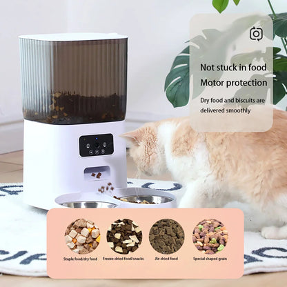 Smart Automatic Pet Feeder with Camera Voice Recorder and Dual Bowls