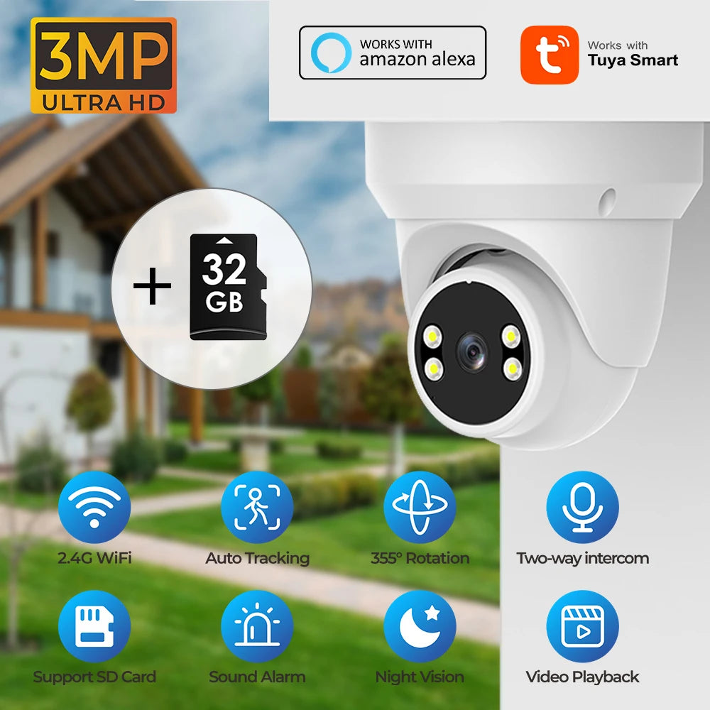 PGST 3MP HD Tuya PTZ IP WiFi Security Camera Surveillance Camera CCTV 2-Way Audio Night Vision Humanoid Tracking Waterproof - Home Smart Direct