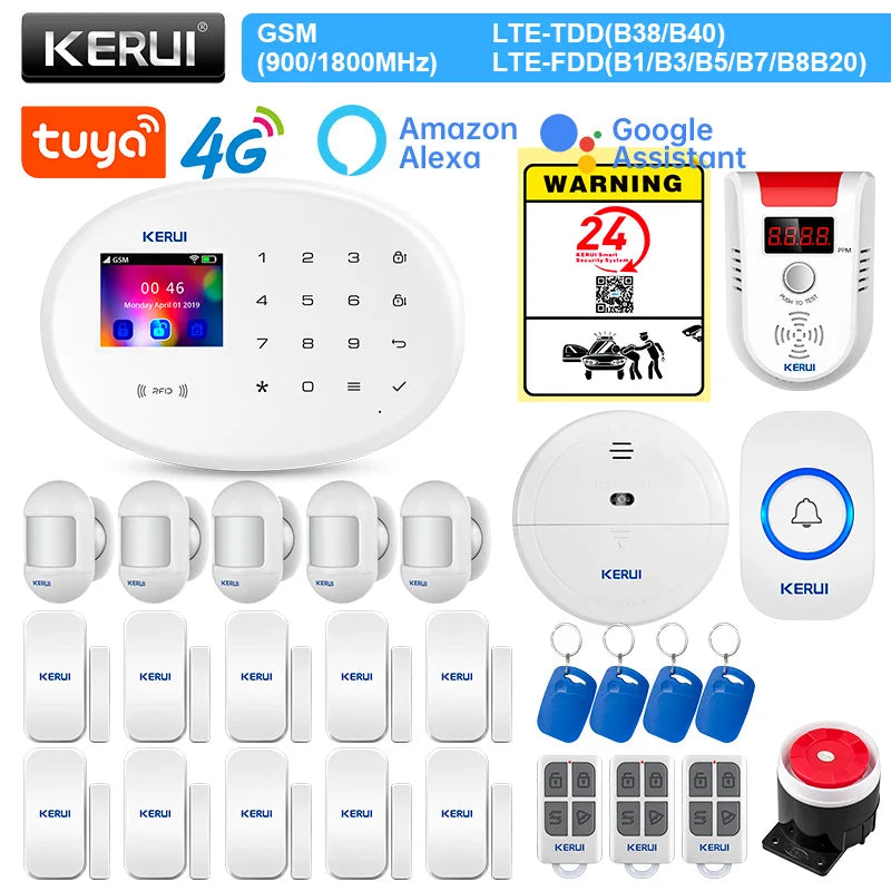 KERUI 4G Wireless Home Alarm Set With Smoke Detector Motion Sensor Tuya Smart Alarm System WiFi GSM for Home Security W204 - Home Smart Direct