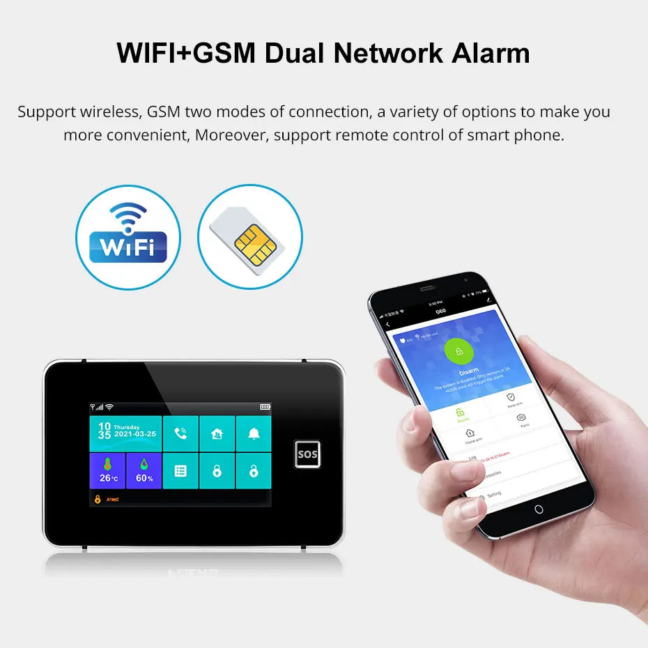 KERUI 4G/2G+WiFi Home Alarm with 4.3-inch Touch Screen Smart Life Products Home Burglar Alarm with Wireless Motion Sensor - Home Smart Direct