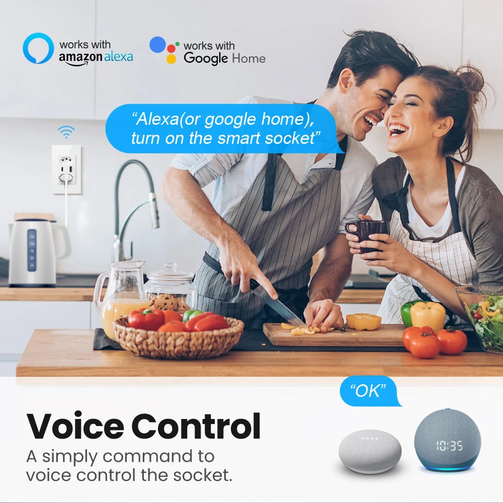 Smart Wall Socket with USB Fast Charging and Voice Control