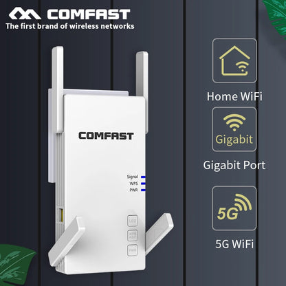2100Mbps Dual Band WiFi Repeater 2.4G 5G Gigabit Extender Booster