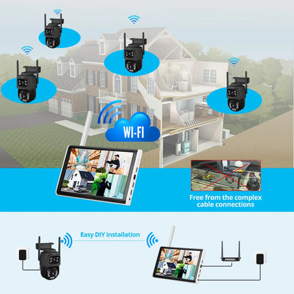 KERUI Wireless 6MP WIFI IP Dual Lens Camera 8CH NVR Kit Home Security System Surveillance Video Recorder 10.1 inch LCD Monitor - Home Smart Direct
