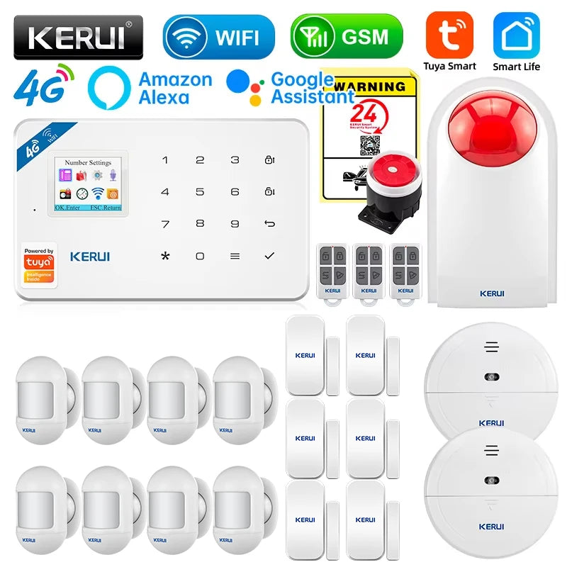 KERUI Security Alarm System Kit W184 4G WIFI GSM Alarm Wireless Home Tuya Smart APP Control Motion Sensor Burglar Support Alexa - Home Smart Direct