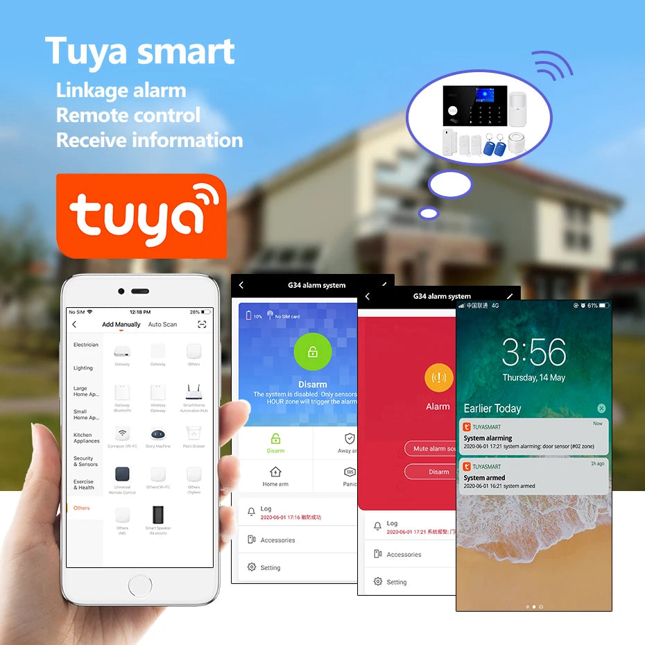 KERUI Tuya Smart Home Alarm System WiFi+4G with Touch Screen for Home Security Alarm /Home/Office/Garage Burglar PIR Sensor G34 - Home Smart Direct