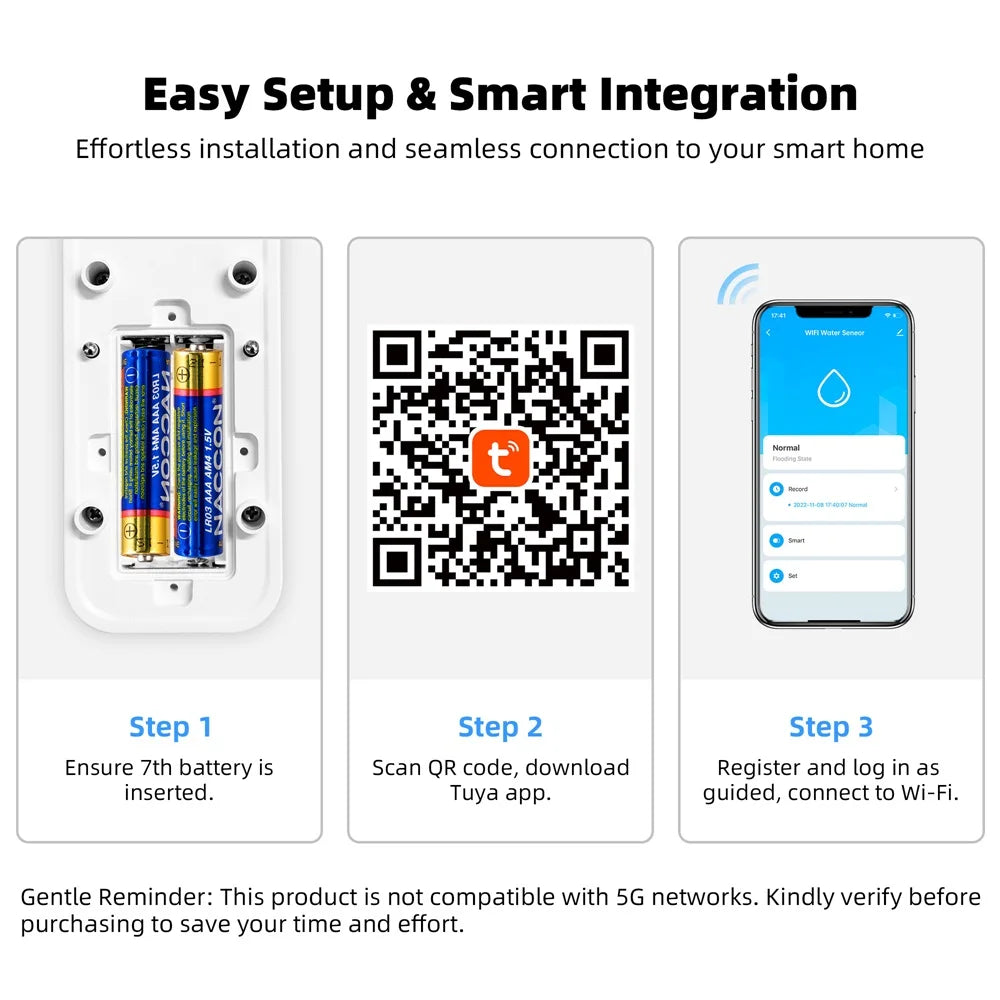 KERUI Tuya Smart Wireless Water Sensor Alarm 90db Water Leakage Detector Leak Alert Monitoring Leak and Drip Alarm For House - Home Smart Direct