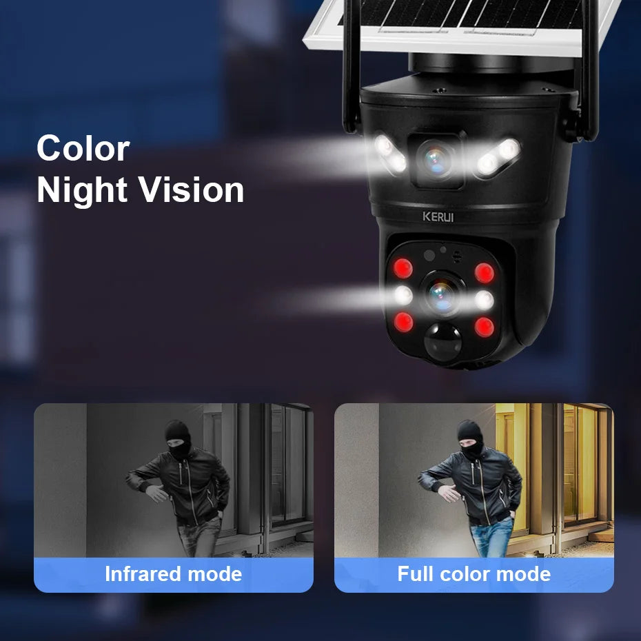 KERUI Outdoor 6MP Solar IP Camera WIFI Version Solar Panel Waterproof Dual Lens Camera Home Security Surveillance CCTV Video - Home Smart Direct