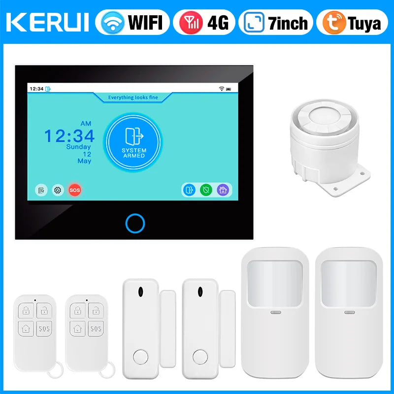 KERUI 7-inch IPS Large Touch Screen Home Alarm Panel 4G LTE GSM WiFi Wireless Alarm Security System Burglar Tuya Smart Alexa - Home Smart Direct