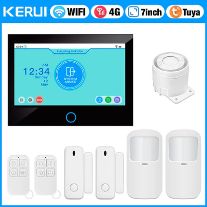 KERUI 7-inch IPS Large Touch Screen Home Alarm Panel 4G LTE GSM WiFi Wireless Alarm Security System Burglar Tuya Smart Alexa - Home Smart Direct