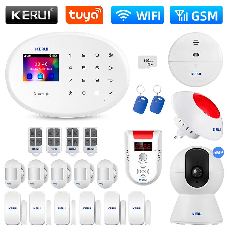 KERUI W202 Tuya WIFI GSM Alarm System Smart Home Security Alarm Kit RFID APP Remote Control with Anti-pet Motion Sensor Detector - Home Smart Direct