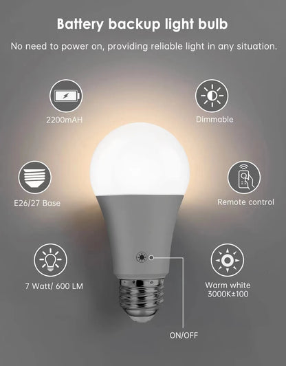 Rechargeable LED Bulb with Remote Dimmable Emergency Backup - Home Smart Direct