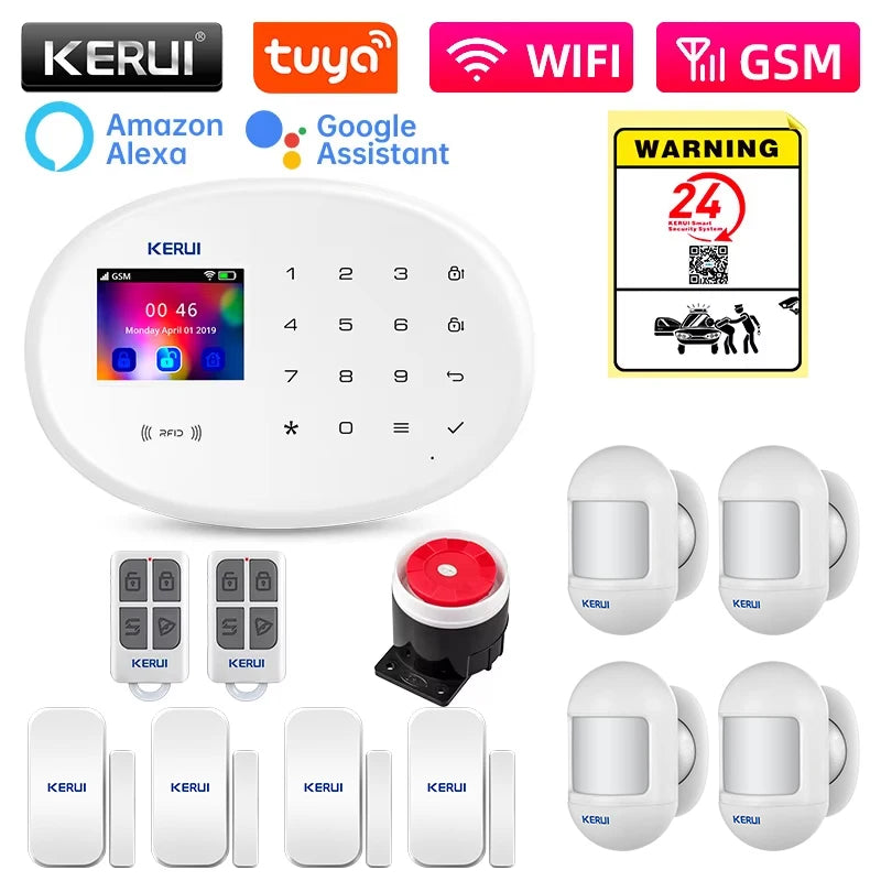 KERUI W202 Alarm System Kit WIFI GSM Home Appliance Security Protection Tuya Smart APP Support Alexa with Motion Sensor Detector - Home Smart Direct
