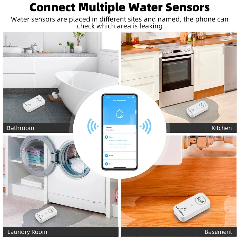 KERUI Tuya Smart Wireless Water Sensor Alarm 90db Water Leakage Detector Leak Alert Monitoring Leak and Drip Alarm For House - Home Smart Direct