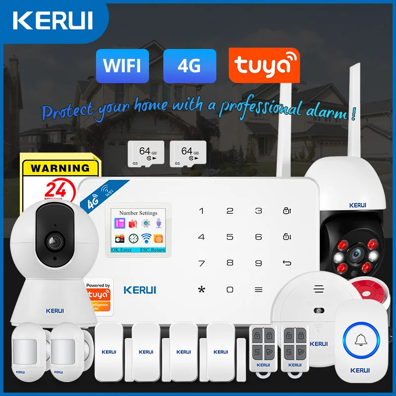 KERUI WiFi+4G Home Alarm System with Multi-languages Wireless Anti Theft Alarm Kit Tuya Smart App Remote Control W184 Alexa - Home Smart Direct