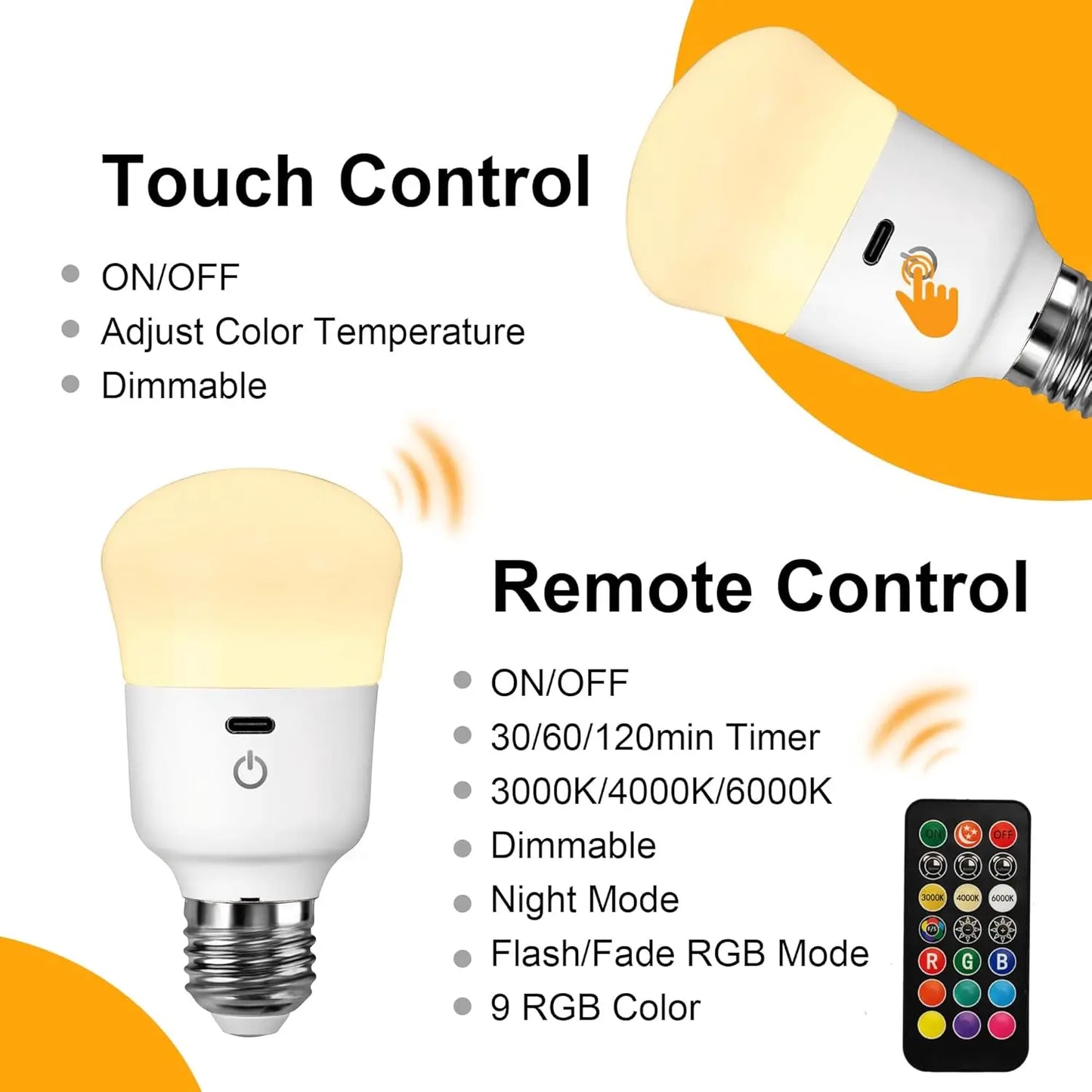 USB Rechargeable LED Bulb with Remote RGB Timer Emergency Backup - Home Smart Direct