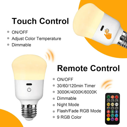 USB Rechargeable LED Bulb with Remote RGB Timer Emergency Backup - Home Smart Direct
