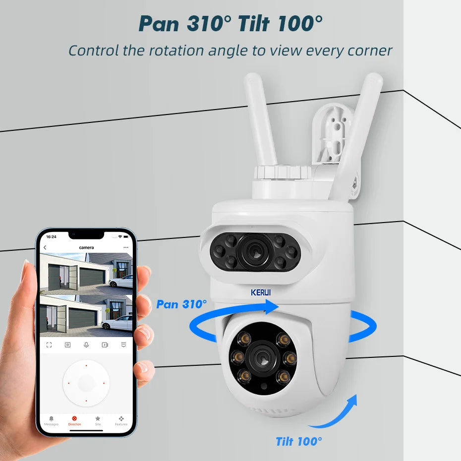 KERUI Outdoor 10MP 5K HD Dual Lens WiFi IP Camera Tuya Smart PTZ Wireless Home Security CCTV Video Surveillance Human Detection - Home Smart Direct