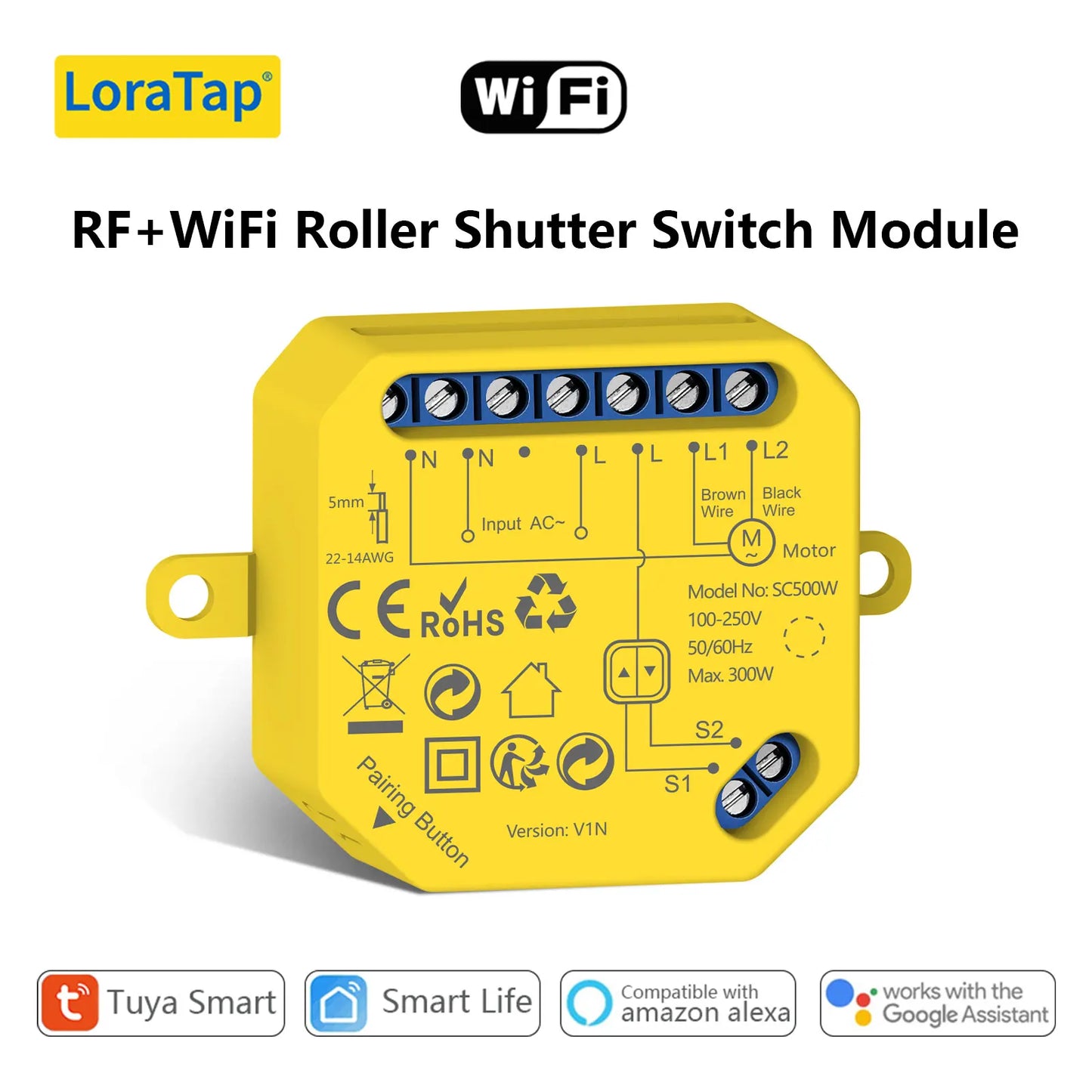 LoraTap Smart Curtains Blinds Relay Switch Module for Roller Shutter Works with Alexa Google Assistant App Control - Home Smart Direct