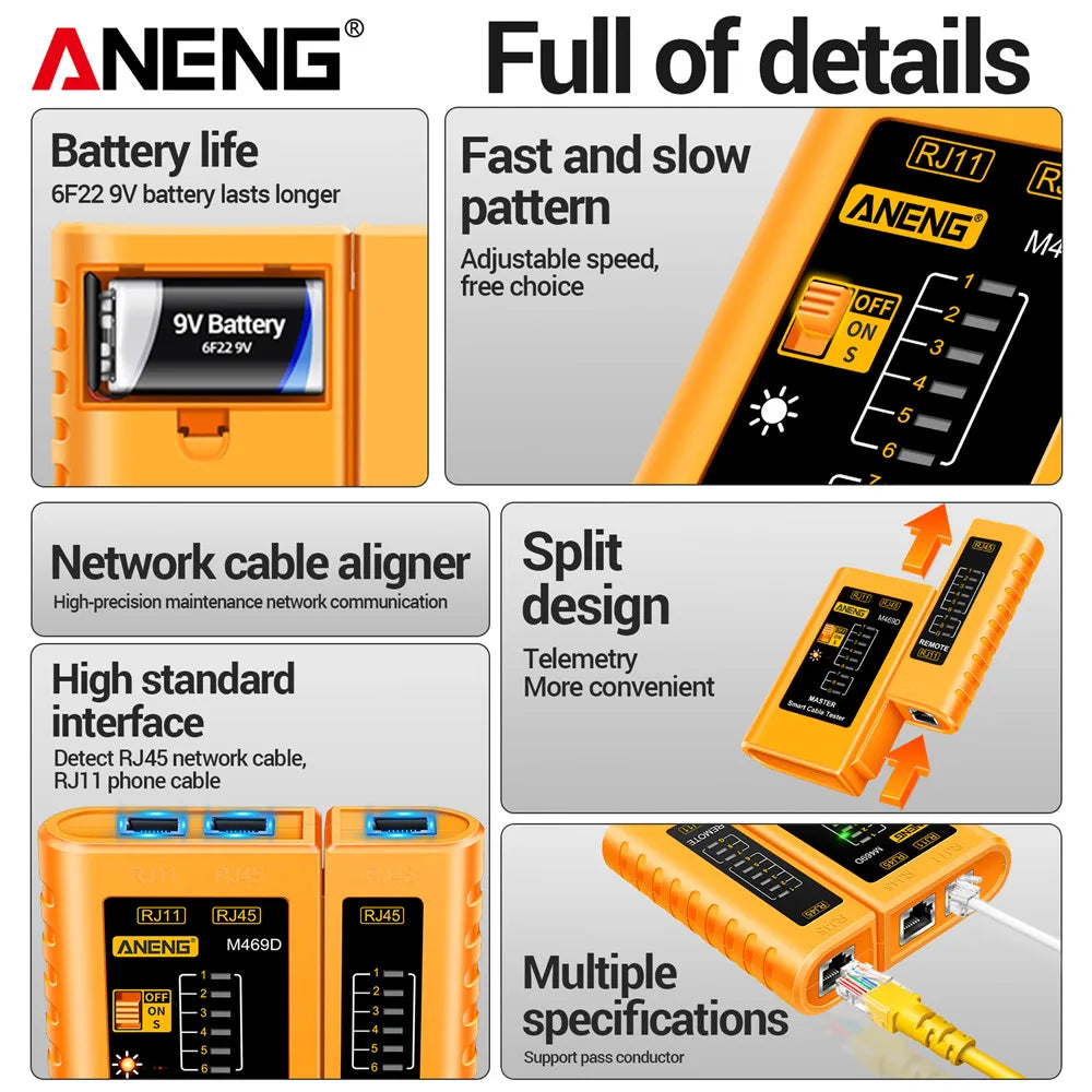 Professional LAN Cable Tester RJ45 RJ11 RJ12 CAT5 UTP Networking Tool