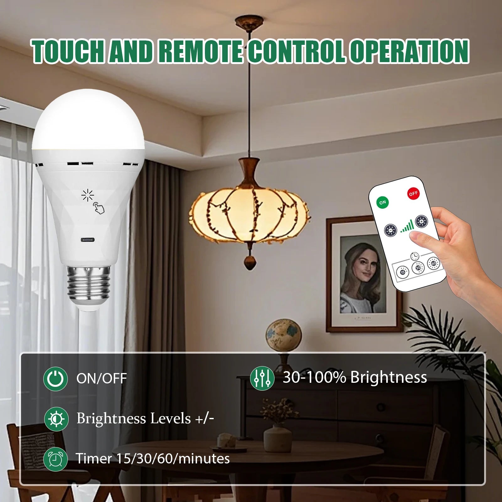Smart USB Rechargeable LED Bulb with Touch Control and Timer - Home Smart Direct