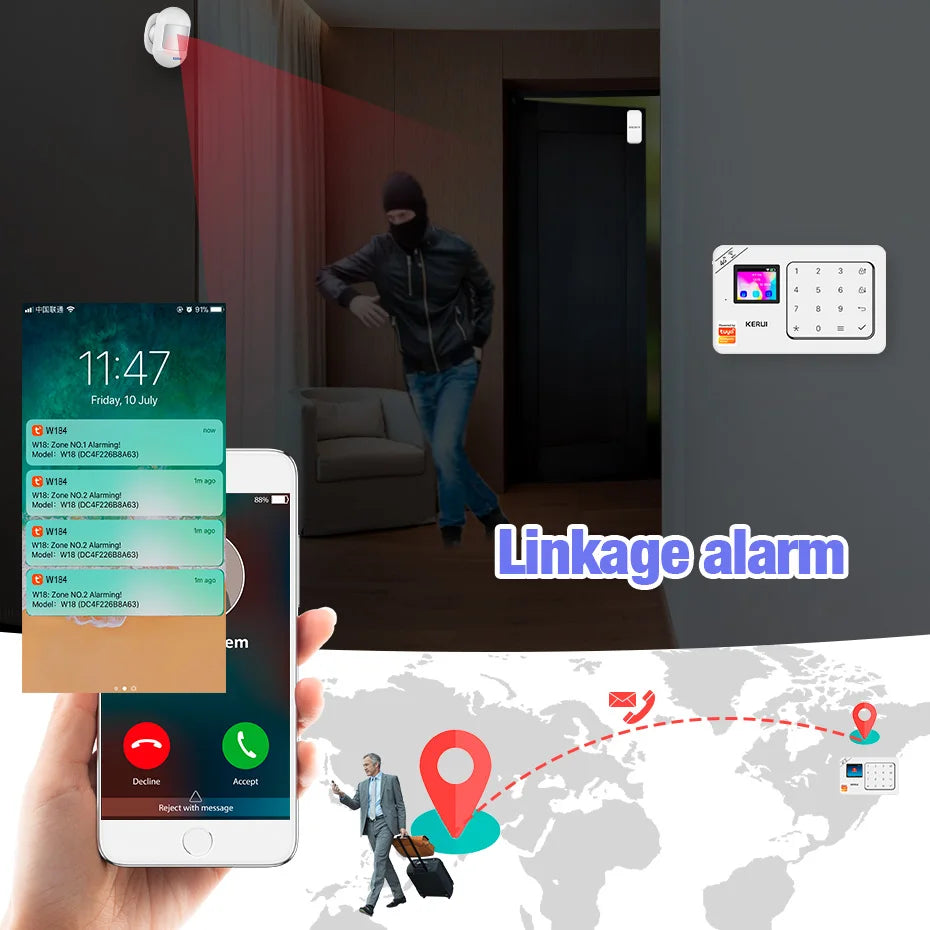 KERUI New W181 Anti-Theft Home Alarm Wireless WiFi GSM Tuya Smart Life App Alarm System for House Security Protection Alexa - Home Smart Direct