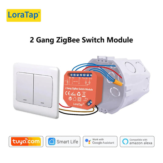 LoraTap Tuya ZigBee 3.0 2 Gang Light Switch Relay Module Google Home Alexa Echo Remote Control Work with Zigbee2MQTT DIY - Home Smart Direct