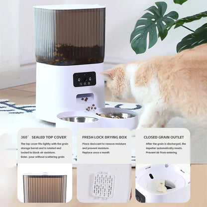 Smart Automatic Pet Feeder with Camera Voice Recorder and Dual Bowls