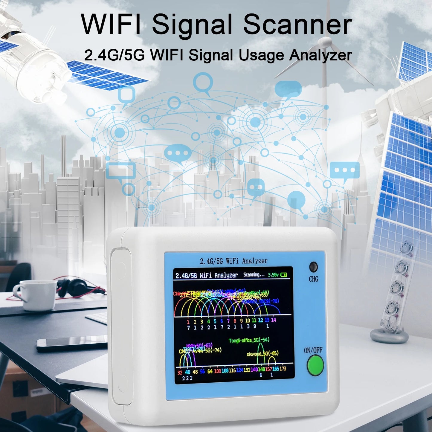 WiFi Signal Scanner with Color Display for Network Analysis