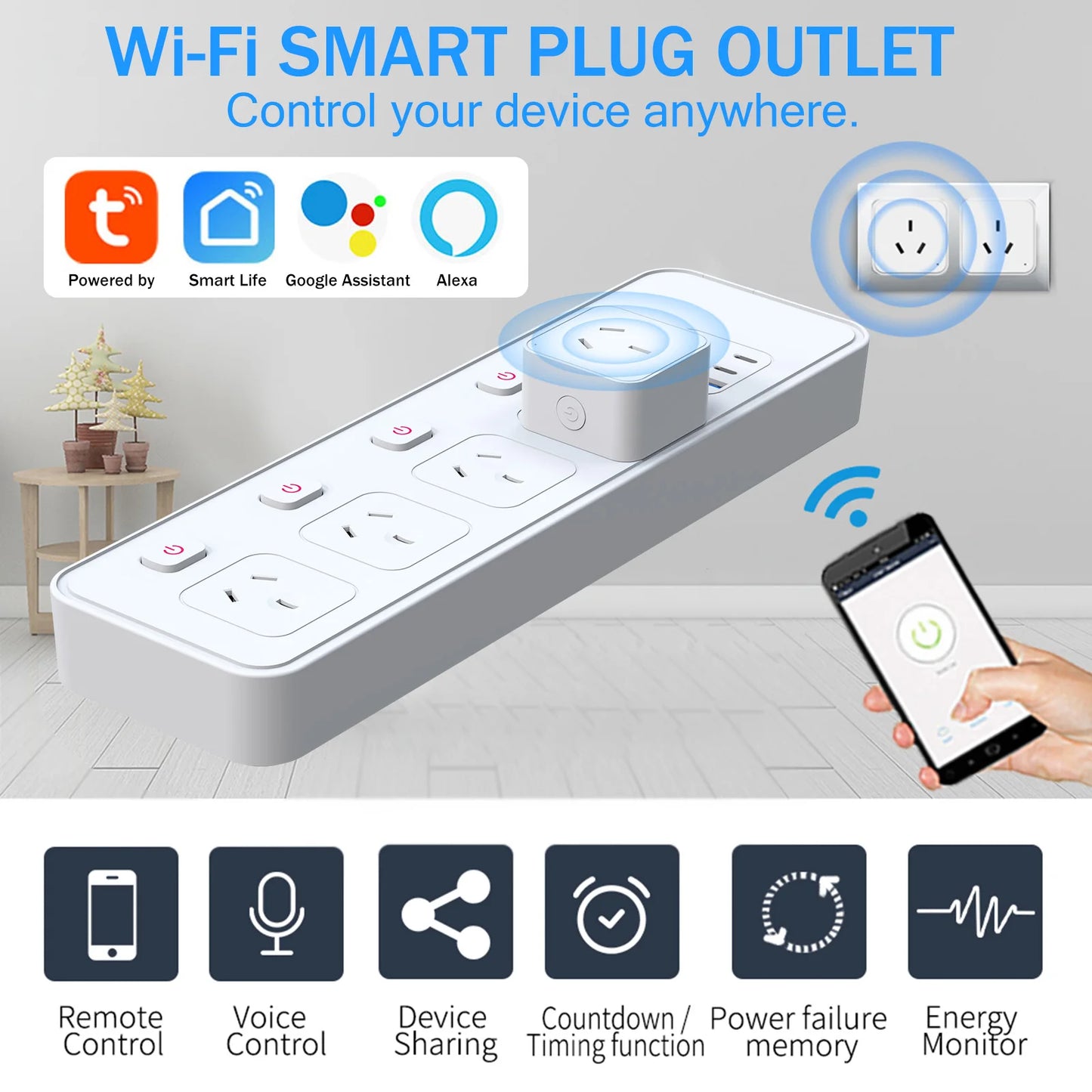 Smart WiFi Plug with Energy Monitor Remote and Timer