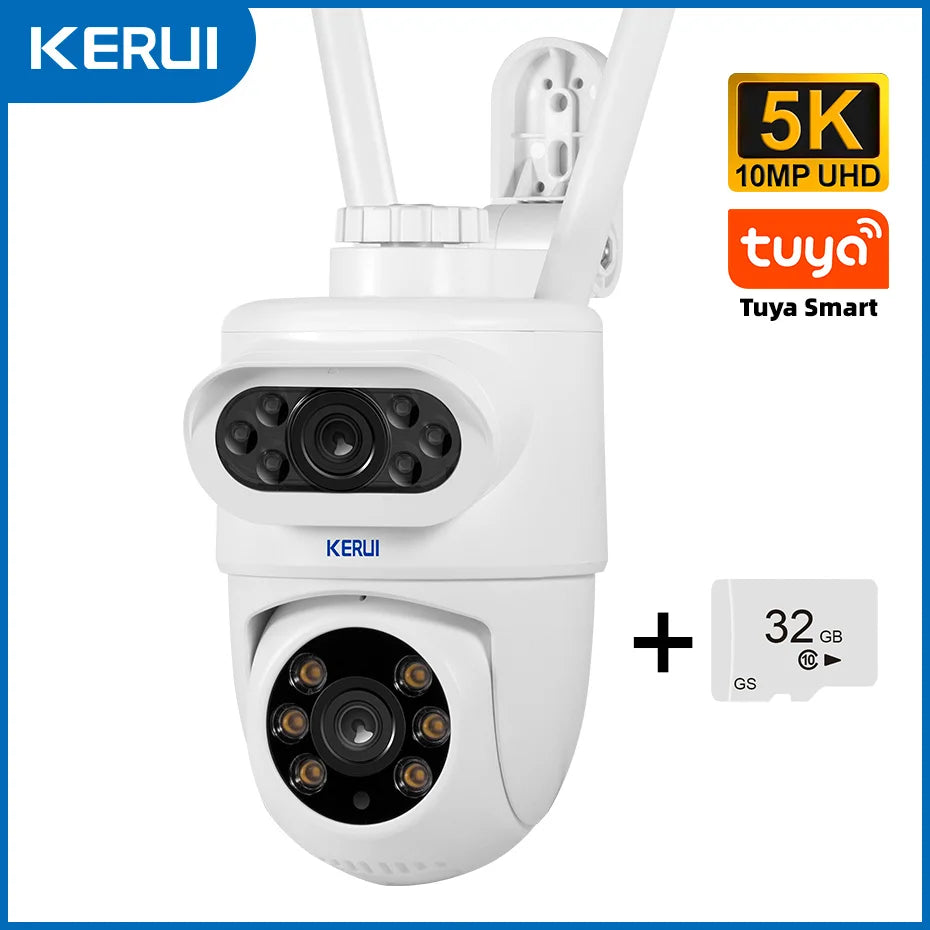 KERUI Outdoor 10MP 5K HD Dual Lens WiFi IP Camera Tuya Smart PTZ Wireless Home Security CCTV Video Surveillance Human Detection - Home Smart Direct