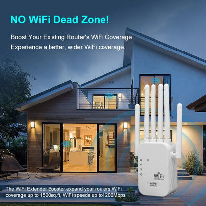 1200Mbps Dual Band WiFi Repeater Wireless Signal Extender Network Amplifier