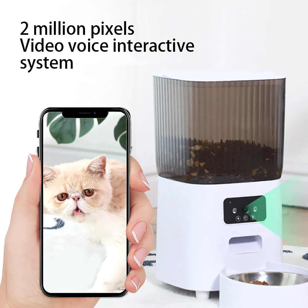 Smart Automatic Pet Feeder with Camera Voice Recorder and Dual Bowls