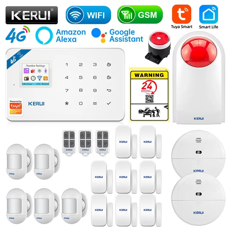 KERUI Security Alarm System Kit W184 4G WIFI GSM Alarm Wireless Home Tuya Smart APP Control Motion Sensor Burglar Support Alexa - Home Smart Direct