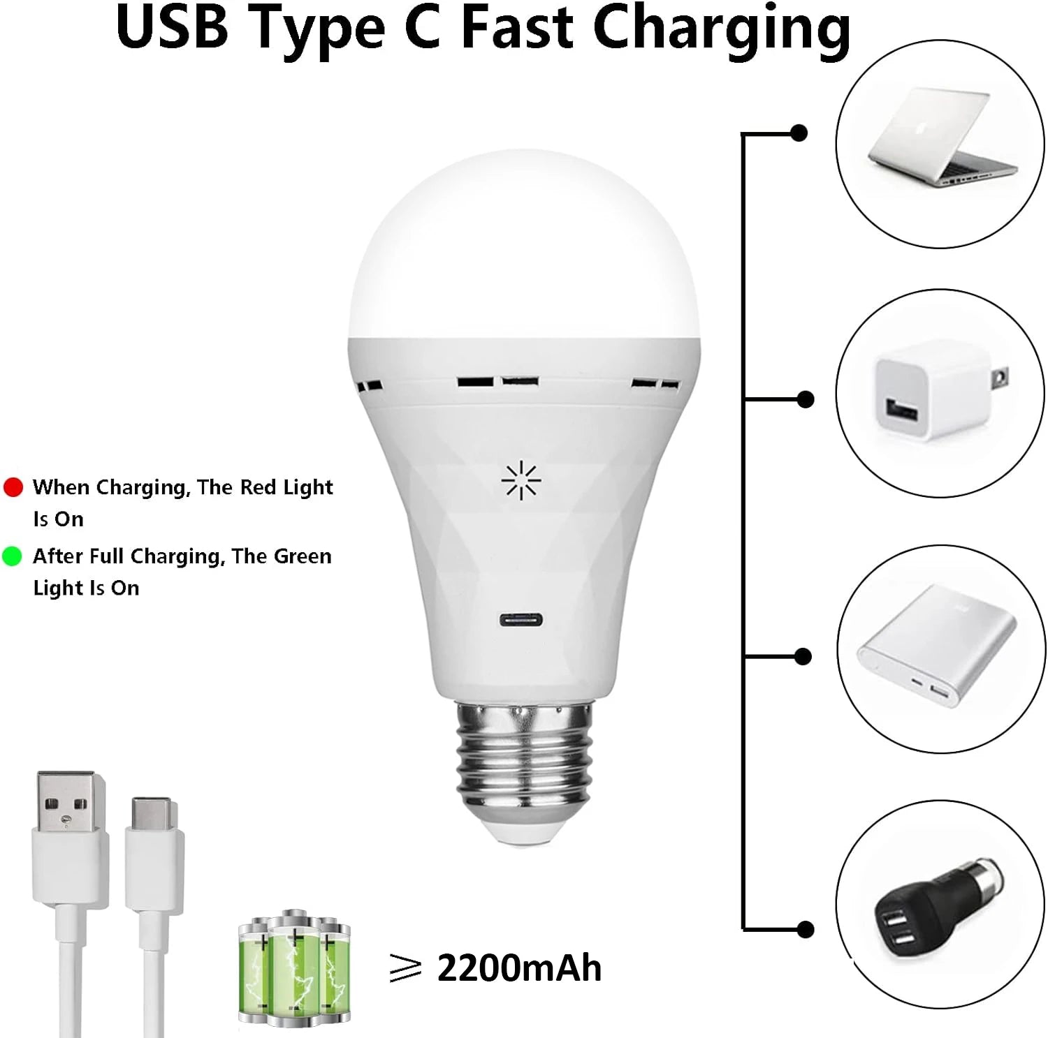 USB Rechargeable LED Bulb with Timer for Wall Sconce or Indoor Use - Home Smart Direct