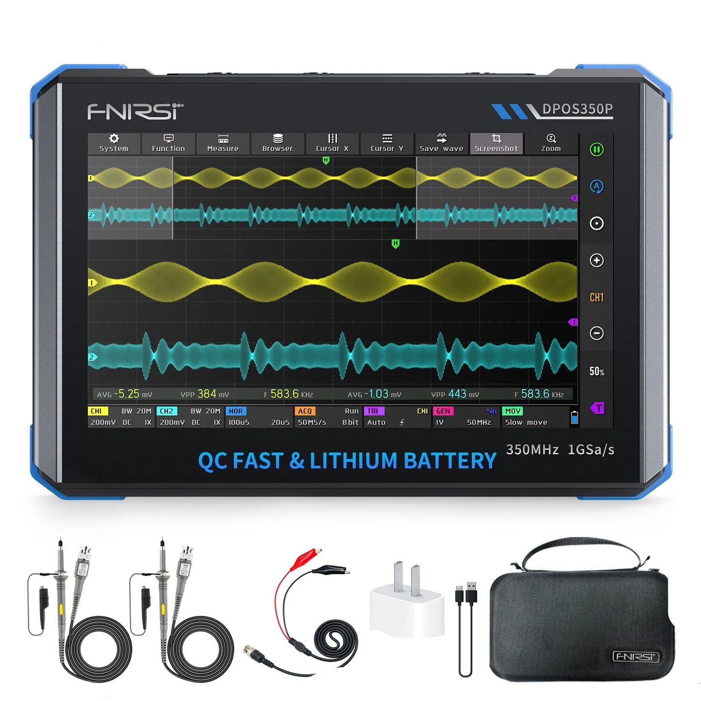 Tablet Oscilloscope with Spectrum Analyzer and Signal Generator