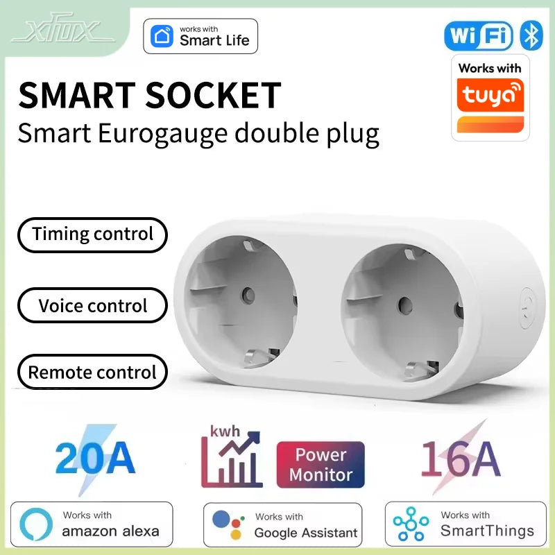 Smart Dual Plug Socket with Power Monitor and Voice Control