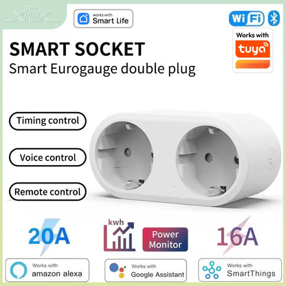 Smart Dual Plug Socket with Power Monitor and Voice Control