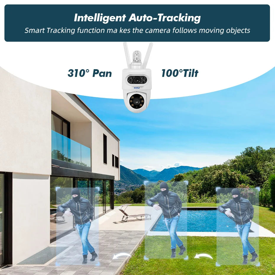KERUI Outdoor 10MP 5K HD Dual Lens WiFi IP Camera Tuya Smart PTZ Wireless Home Security CCTV Video Surveillance Human Detection - Home Smart Direct