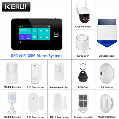 KERUI G60B Tuya Alarm Panel Temperature and Humidity WIFI GSM Alarm System for Home Security DIY Alarm Kit with Motion Sensors - Home Smart Direct