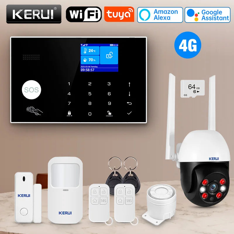 KERUI Tuya Smart Home Alarm System WiFi+4G with Touch Screen for Home Security Alarm /Home/Office/Garage Burglar PIR Sensor G34 - Home Smart Direct