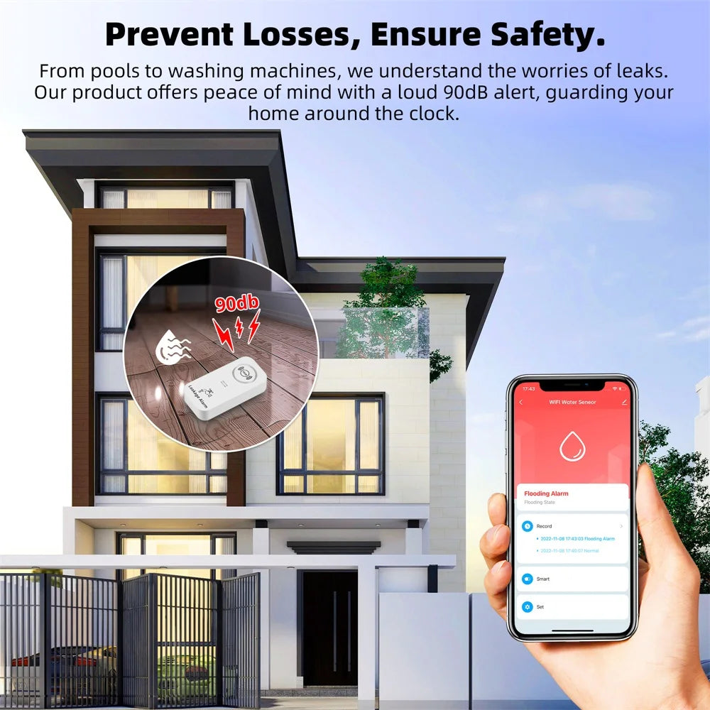 KERUI Tuya Smart Wireless Water Sensor Alarm 90db Water Leakage Detector Leak Alert Monitoring Leak and Drip Alarm For House - Home Smart Direct