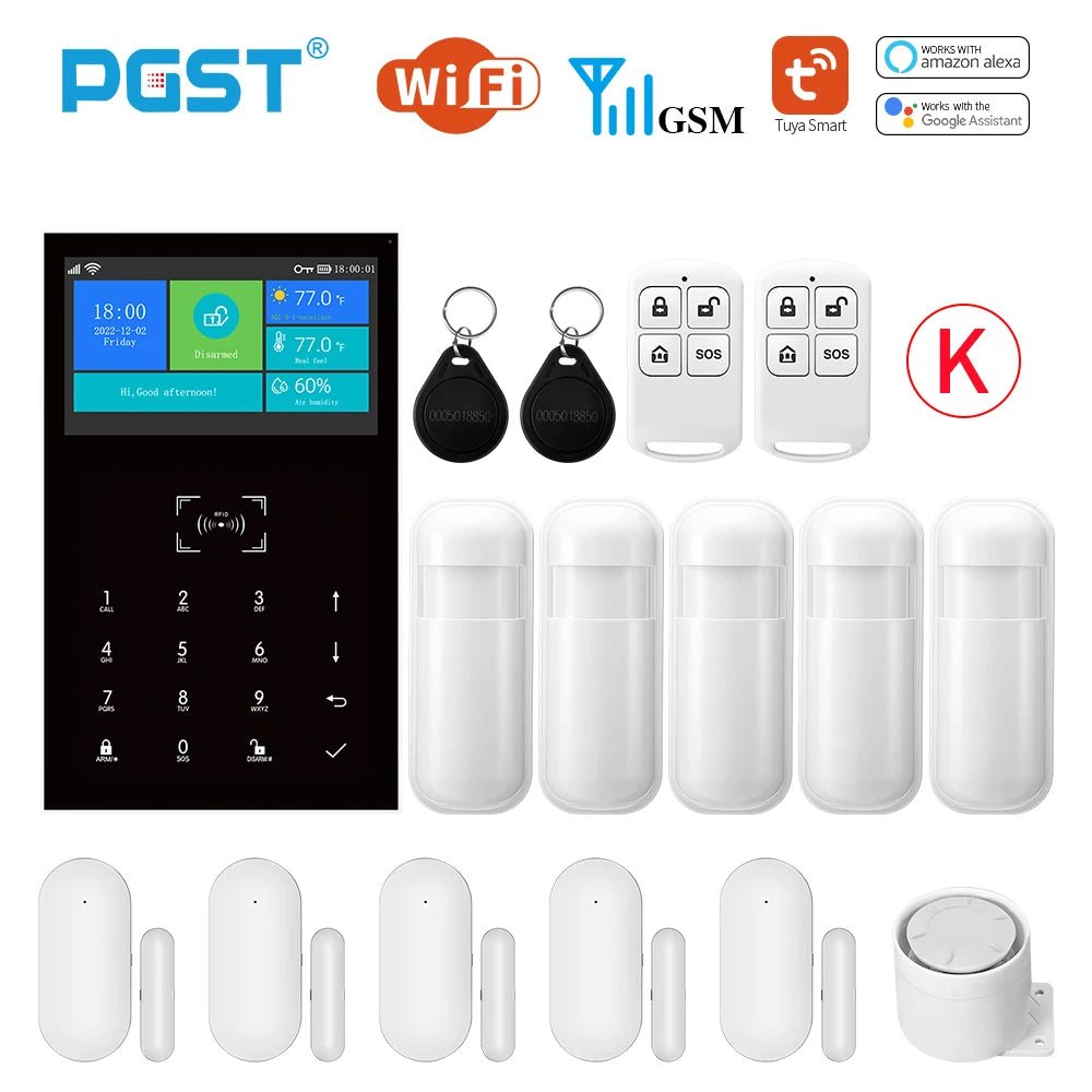 PGST PG109 Smart Tuya Alarm System 4.3 inch Screen WIFI GSM Burglar Home Security With Temperature and Humidity Function - Home Smart Direct