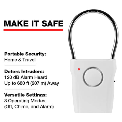 120dB Door Handle Alarm Door Security Alarm with Adjustable Settings Alarm Equipment for Door Window for Travel Hotel Security - Home Smart Direct