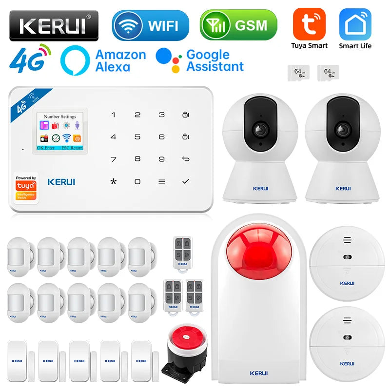 KERUI W184 Tuya Smart 4G Alarm System Wireless WIFI GSM Alarm Motion Detector Door Sensor Burglar Support Alexa&Google - Home Smart Direct