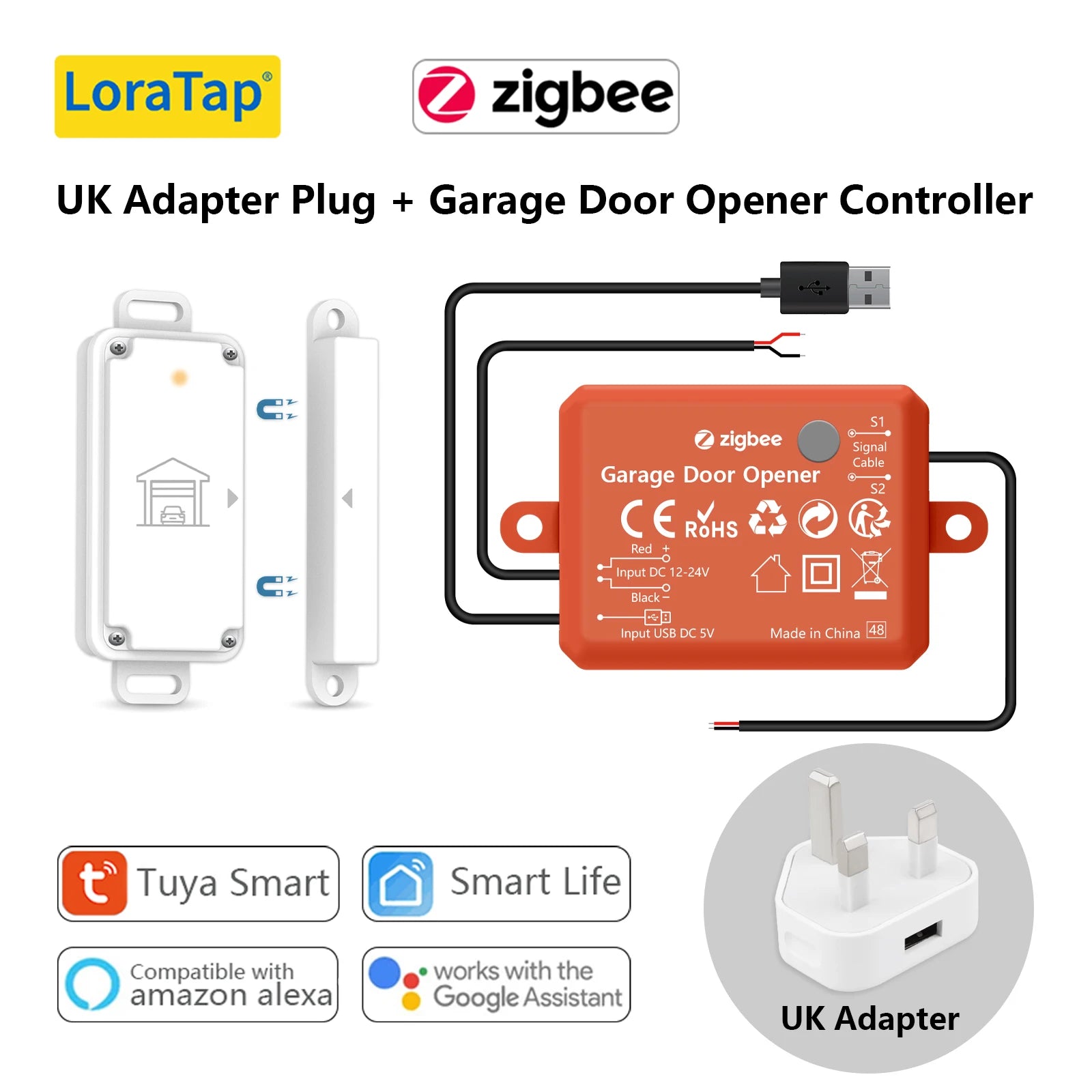 Tuya ZigBee 3.0 Garage Door Wireless Sensor Opener Controller Switch Control by Smart Life Works with Google Home Echo Alexa - Home Smart Direct