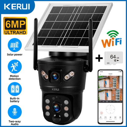 KERUI Outdoor 6MP Solar IP Camera WIFI Version Solar Panel Waterproof Dual Lens Camera Home Security Surveillance CCTV Video - Home Smart Direct