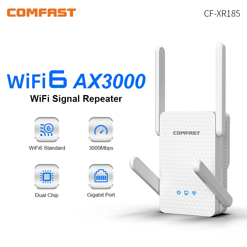 AX3000 WiFi6 Repeater Dual Band Signal Extender Long Distance Booster