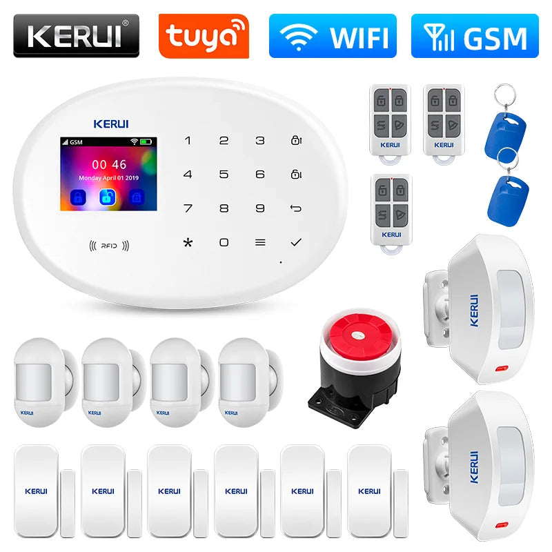 KERUI W202 Tuya WIFI GSM Alarm System Smart Home Security Alarm Kit RFID APP Remote Control with Anti-pet Motion Sensor Detector - Home Smart Direct