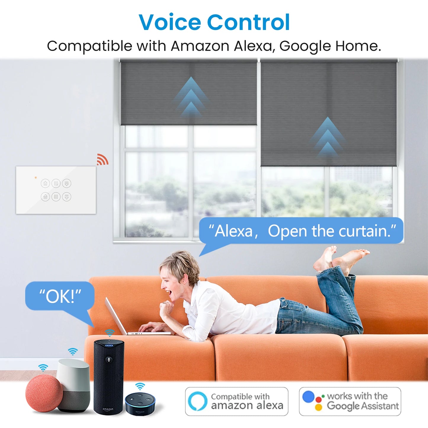 Tuya ZigBee EU US Dual Curtain Pushbutton Touch Panel Switch Tubular Motors Smart Life App Remote Control Google Assistant Alexa - Home Smart Direct